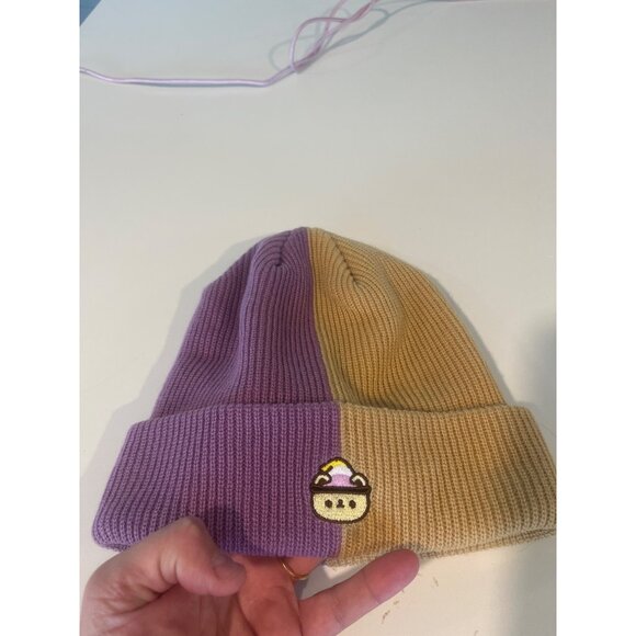 Colorblock Knit Beanie With Embroidered Paws Of Pride & Cute Ice Cream Design In - Picture 2 of 4